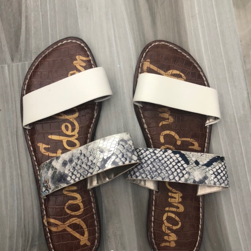 Sam Edelman white & snakeskin flat sandals